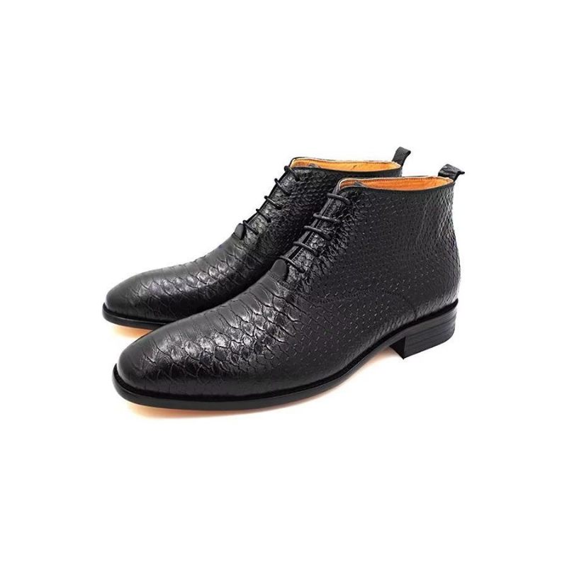 Botas Masculinas Opulentas Couro Genuíno Com Cadarço - Preto