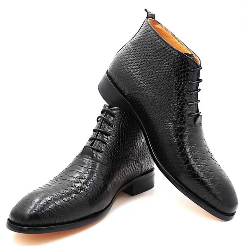 Botas Masculinas Opulentas Couro Genuíno Com Cadarço - Preto