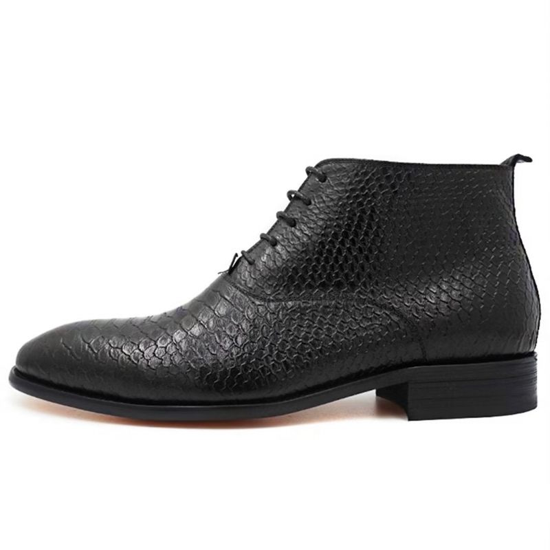 Botas Masculinas Opulentas Couro Genuíno Com Cadarço - Preto