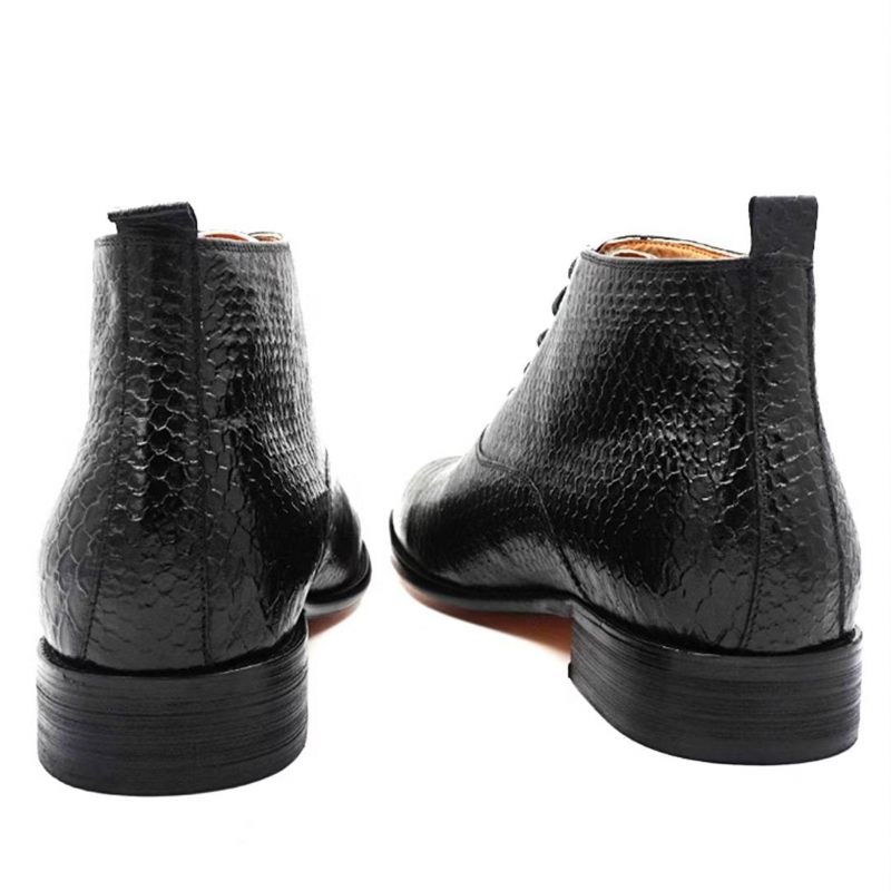 Botas Masculinas Opulentas Couro Genuíno Com Cadarço - Preto