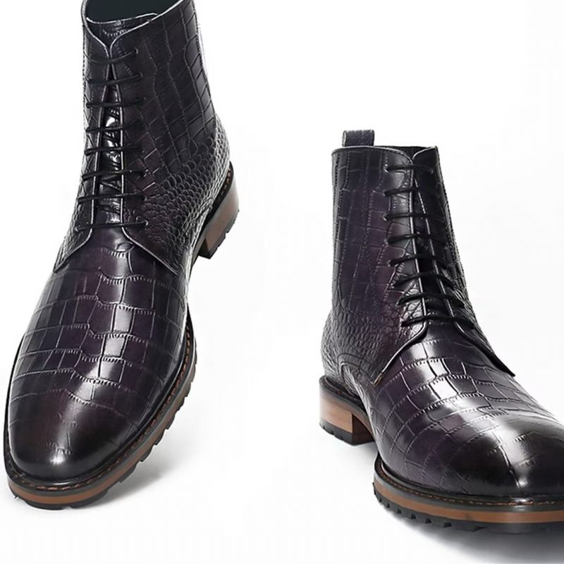 Botas Masculinas Opulentas Couro Genuíno Com Cadarço - Castanho Escuro