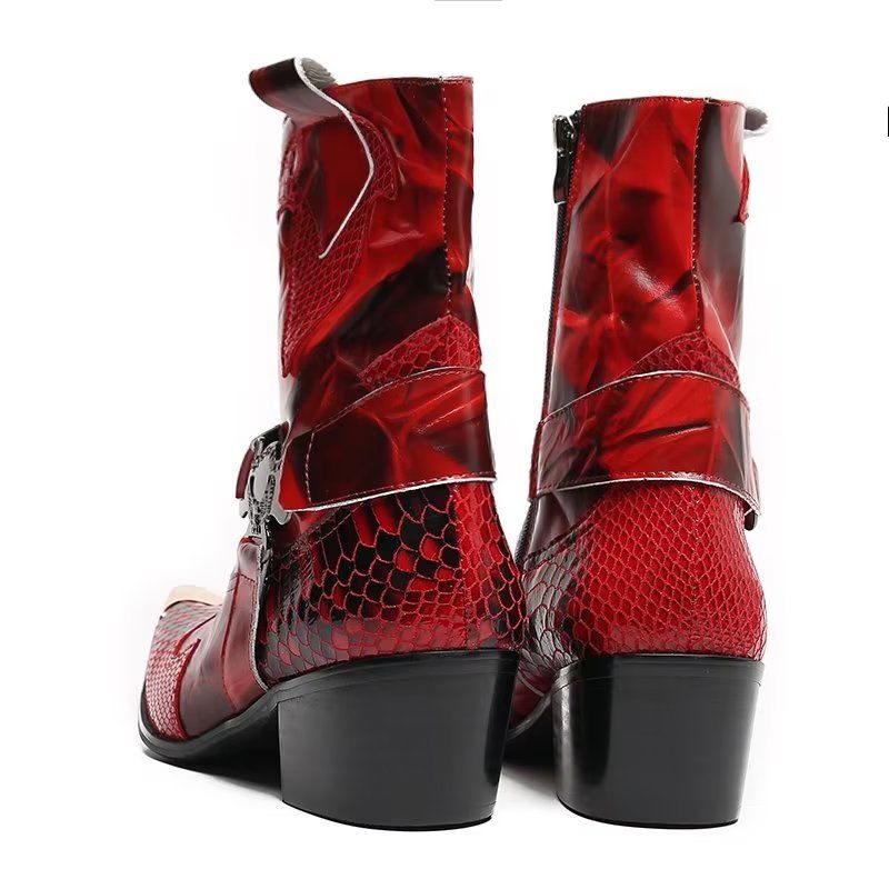 Botas Masculinas Opulentas Poderosas Couro Crocodilo - Vermelho