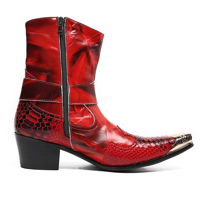 Botas Masculinas Opulentas Poderosas Couro Crocodilo - Vermelho