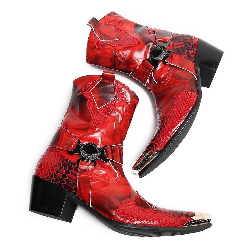 Botas Masculinas Opulentas Poderosas Couro Crocodilo - Vermelho