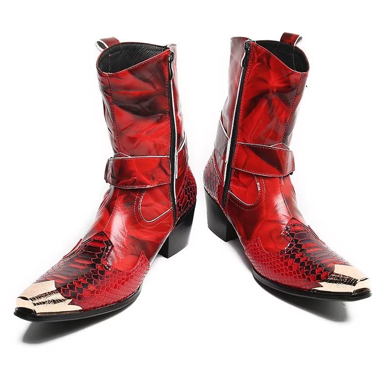 Botas Masculinas Opulentas Poderosas Couro Crocodilo - Vermelho