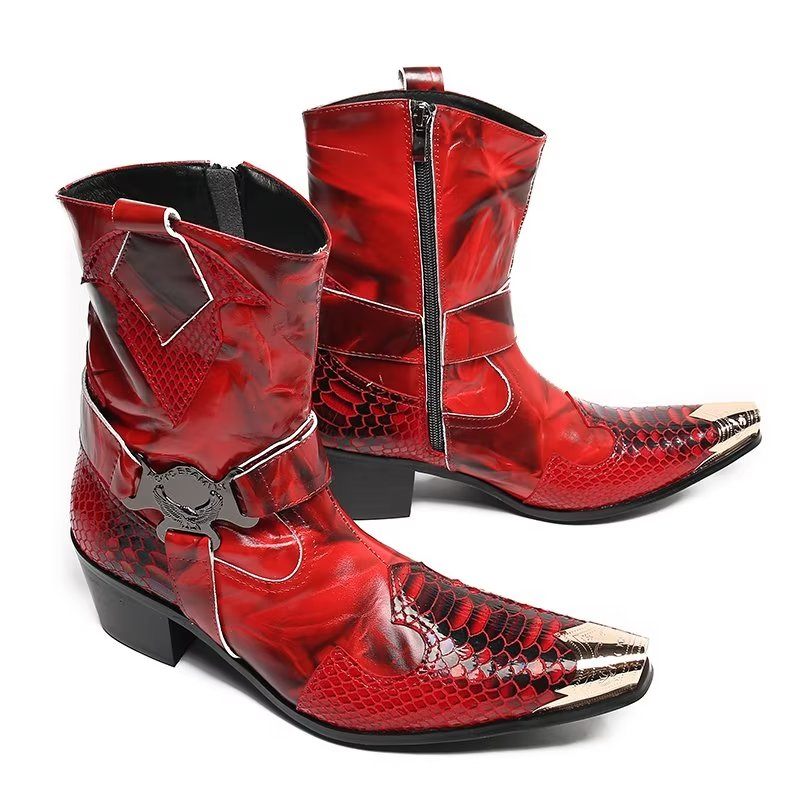 Botas Masculinas Opulentas Poderosas Couro Crocodilo - Vermelho