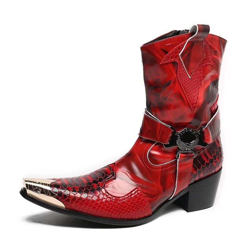 Botas Masculinas Opulentas Poderosas Couro Crocodilo - Vermelho