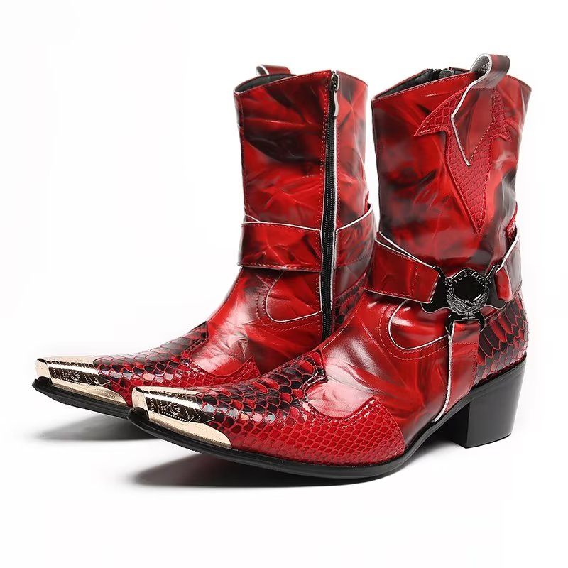 Botas Masculinas Opulentas Poderosas Couro Crocodilo - Vermelho