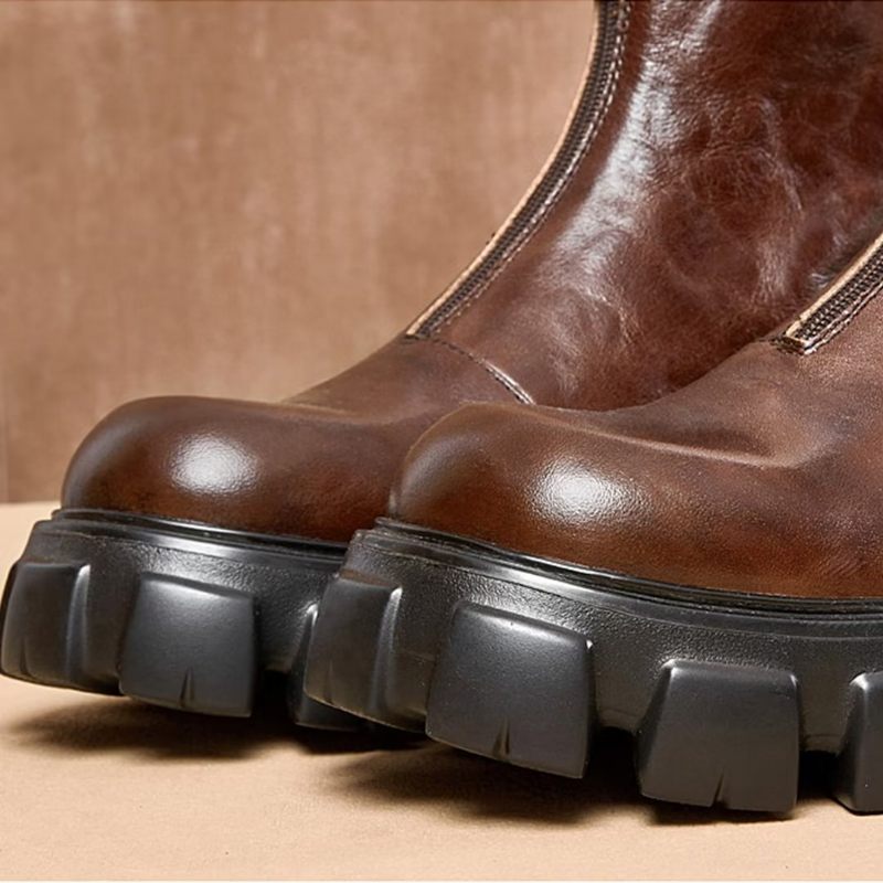 Botas Masculinas Pele Carneiro Chique Com Zíper Vintage Martin - Marrom