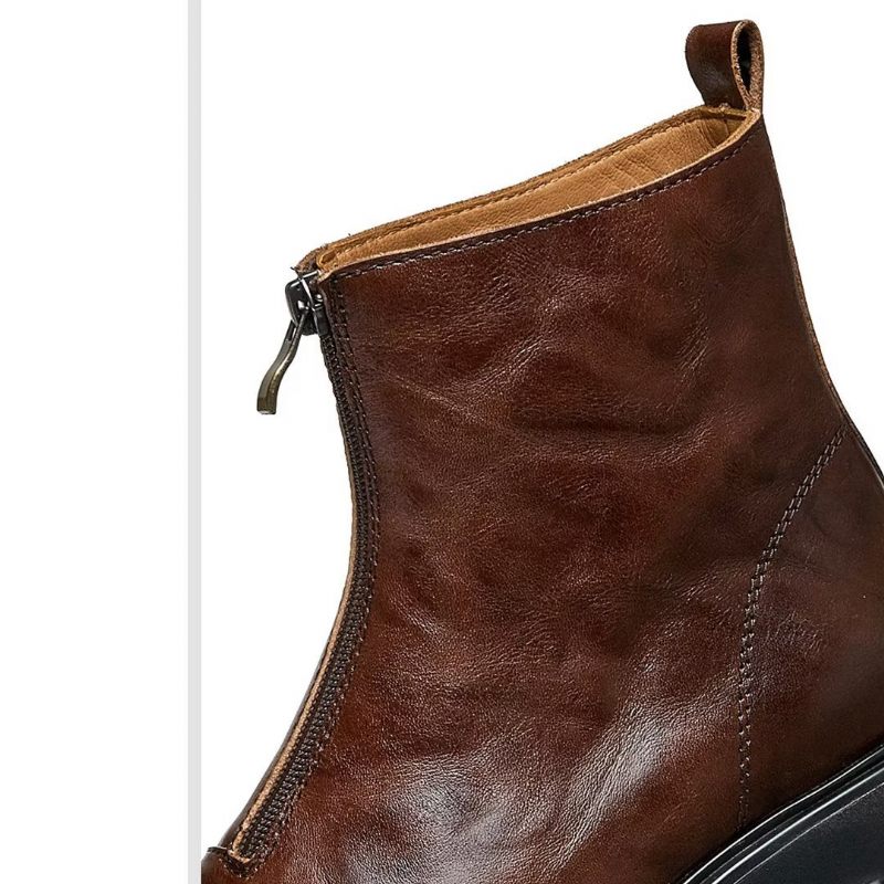 Botas Masculinas Pele Carneiro Chique Com Zíper Vintage Martin - Marrom