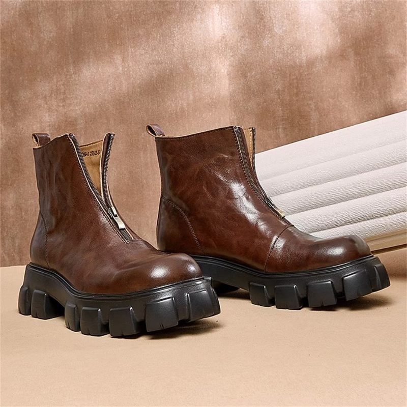 Botas Masculinas Pele Carneiro Chique Com Zíper Vintage Martin - Marrom