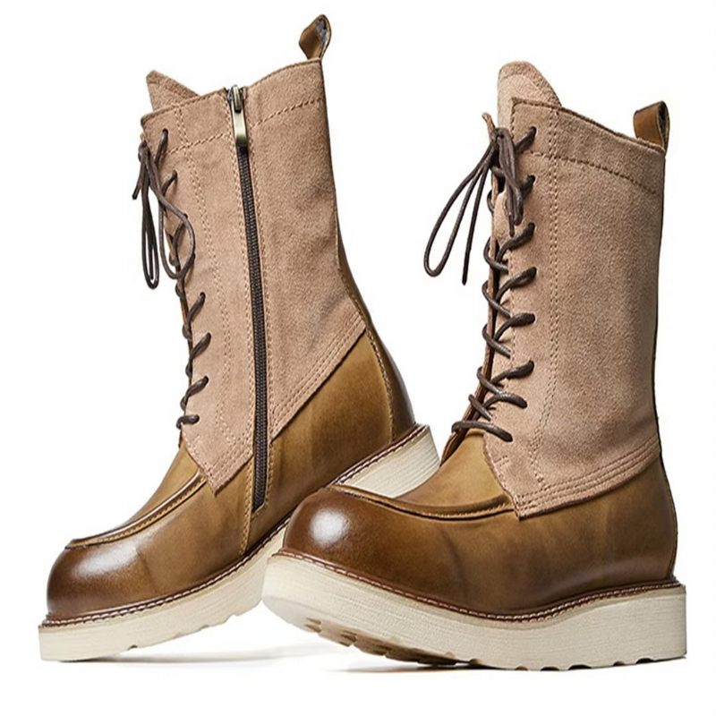 Botas Masculinas Pele Carneiro Chique Vintage - Cáqui