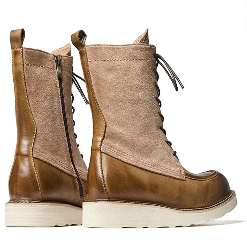 Botas Masculinas Pele Carneiro Chique Vintage - Cáqui