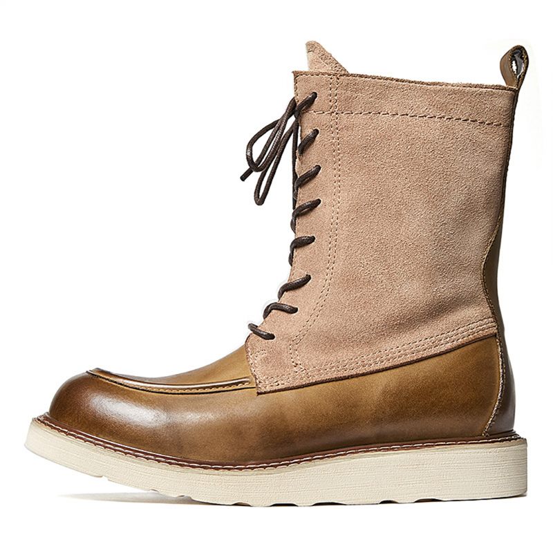 Botas Masculinas Pele Carneiro Chique Vintage - Cáqui