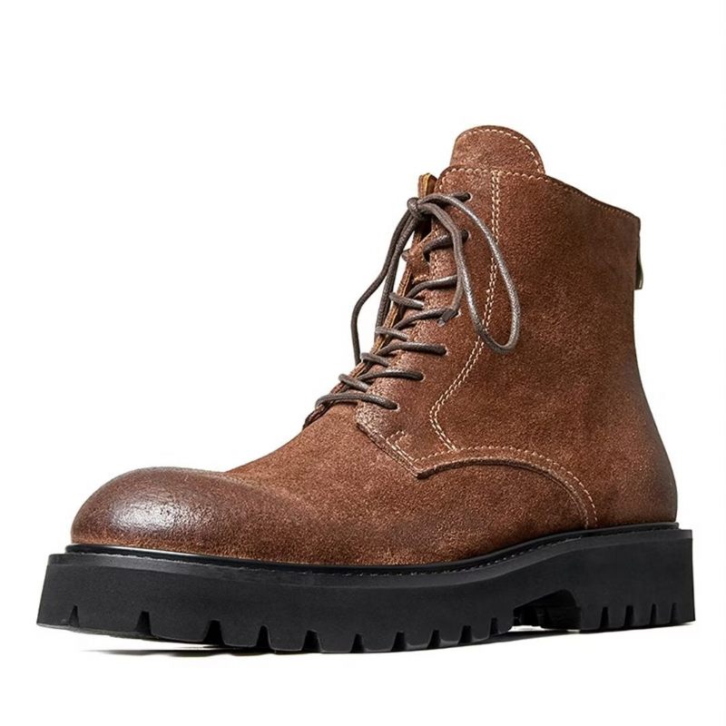 Botas Masculinas Pele Carneiro Chique Vintage Camurça - Marrom