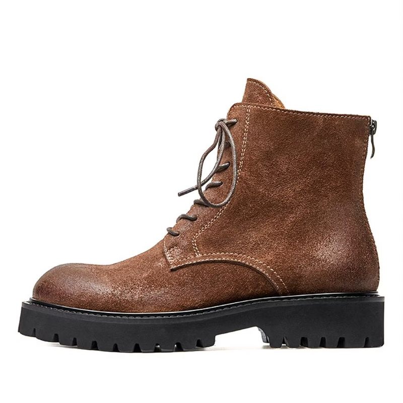 Botas Masculinas Pele Carneiro Chique Vintage Camurça - Marrom