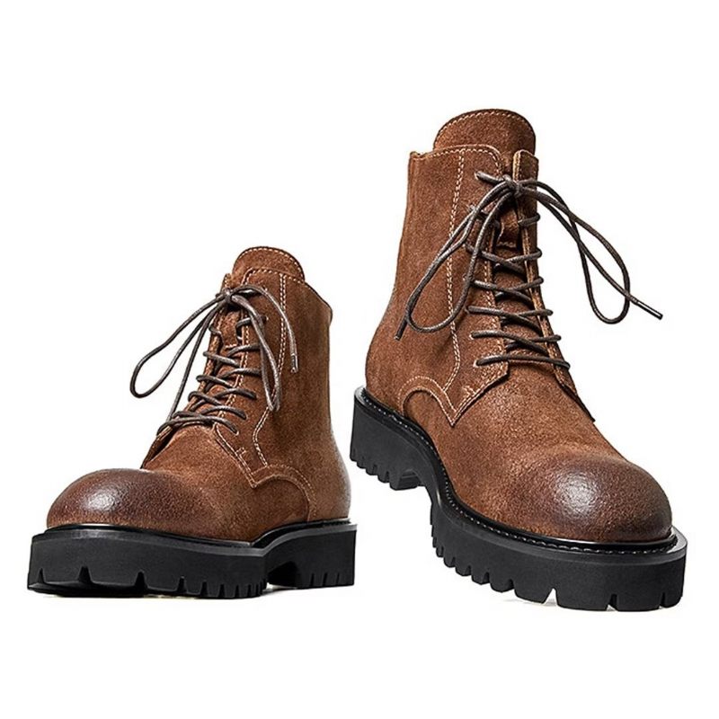 Botas Masculinas Pele Carneiro Chique Vintage Camurça - Marrom