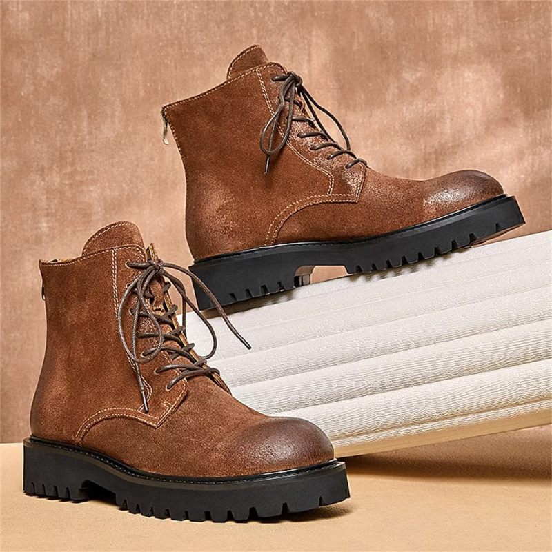 Botas Masculinas Pele Carneiro Chique Vintage Camurça - Marrom