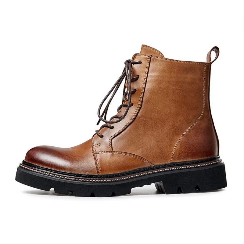 Botas Masculinas Pele Carneiro Chique Vintage Com Cadarço - Marrom