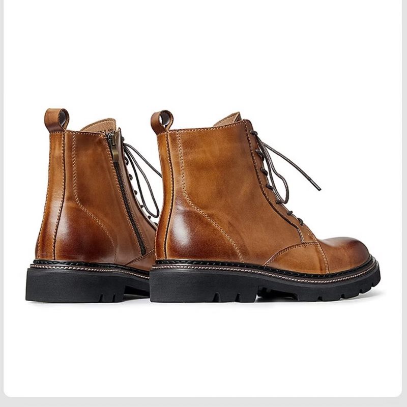 Botas Masculinas Pele Carneiro Chique Vintage Com Cadarço - Marrom