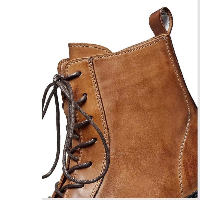 Botas Masculinas Pele Carneiro Chique Vintage Com Cadarço - Marrom