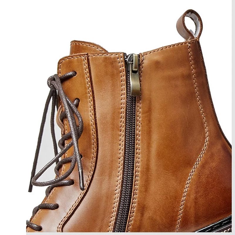 Botas Masculinas Pele Carneiro Chique Vintage Com Cadarço - Marrom