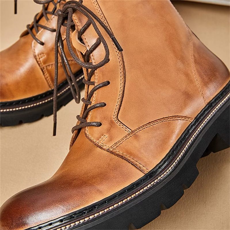 Botas Masculinas Pele Carneiro Chique Vintage Com Cadarço - Marrom