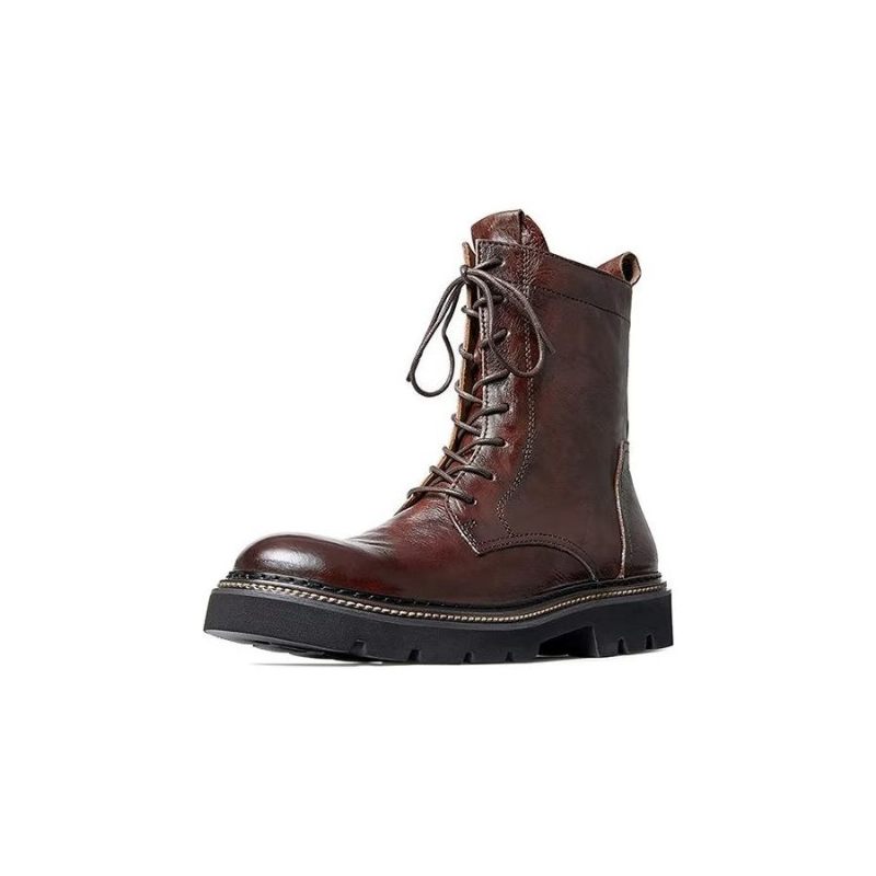 Botas Masculinas Pele Carneiro Chique Vintage Com Plataforma - Marrom