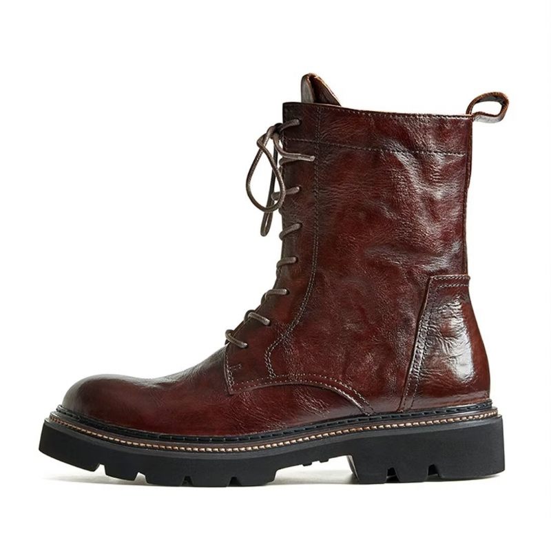 Botas Masculinas Pele Carneiro Chique Vintage Com Plataforma - Marrom