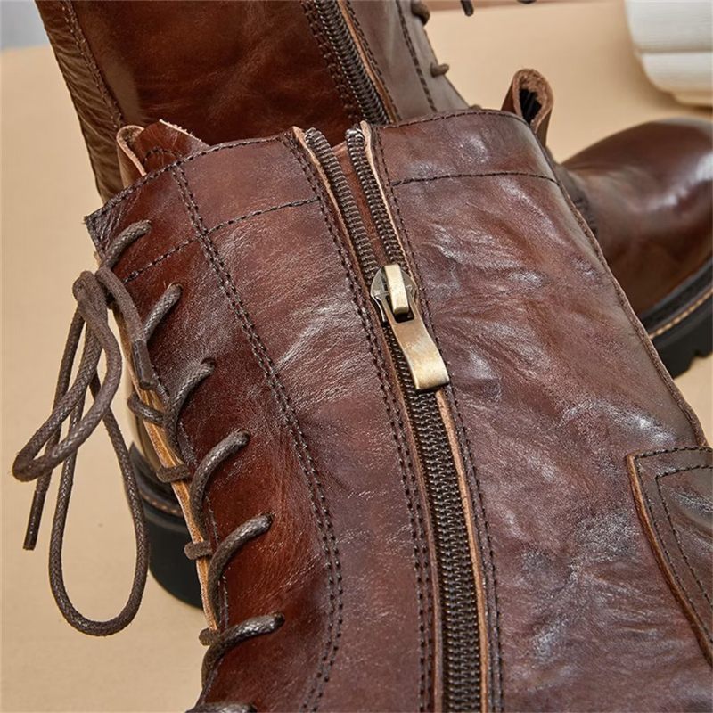 Botas Masculinas Pele Carneiro Chique Vintage Com Plataforma - Marrom