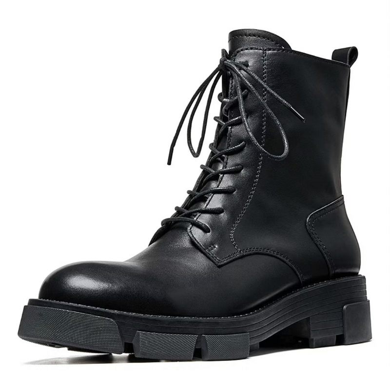 Botas Masculinas Pele Carneiro Chique Vintage Com Recorte - Preto