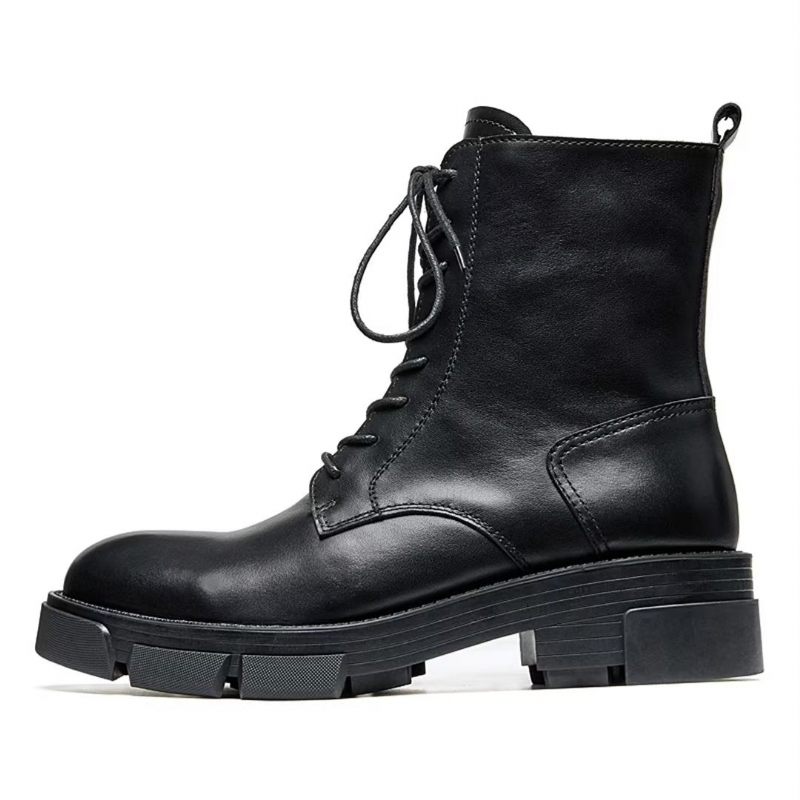 Botas Masculinas Pele Carneiro Chique Vintage Com Recorte - Preto