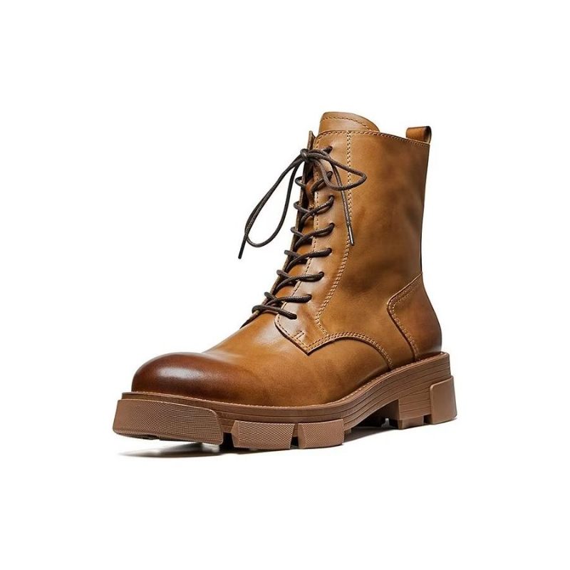 Botas Masculinas Pele Carneiro Chique Vintage Com Recorte - Marrom