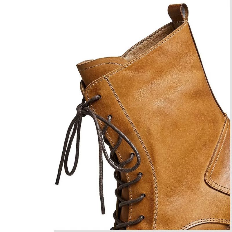 Botas Masculinas Pele Carneiro Chique Vintage Com Recorte - Marrom