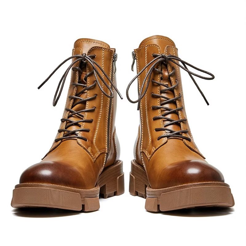 Botas Masculinas Pele Carneiro Chique Vintage Com Recorte - Marrom