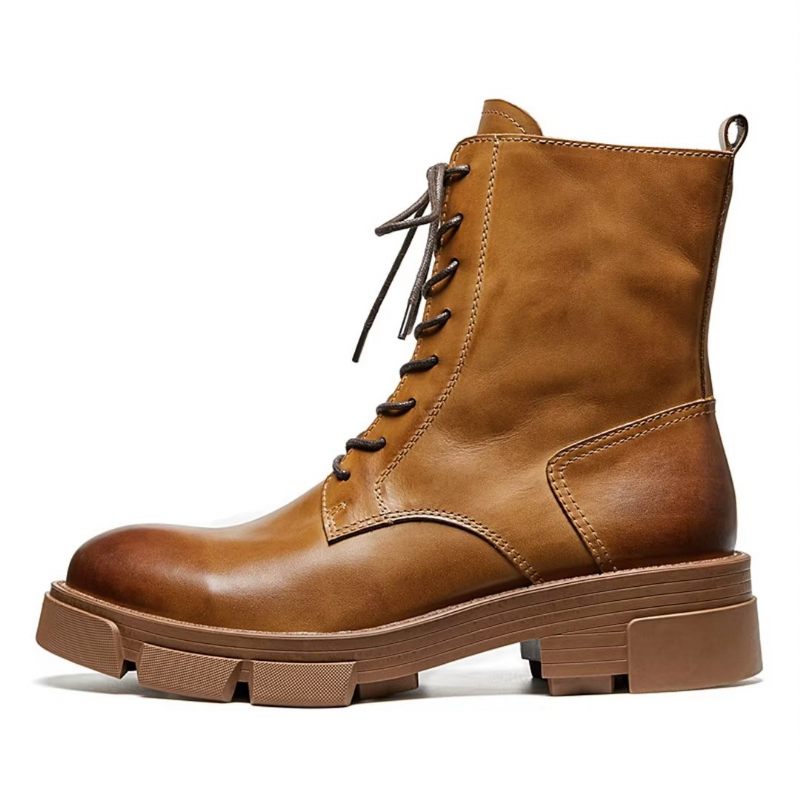 Botas Masculinas Pele Carneiro Chique Vintage Com Recorte - Marrom