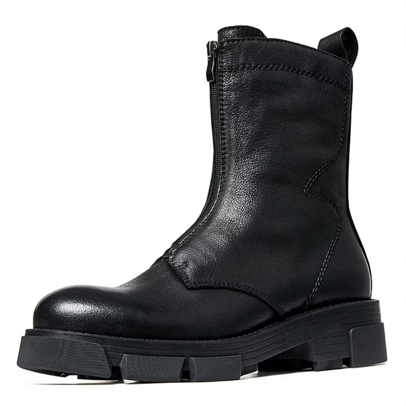 Botas Masculinas Pele Carneiro Chique Vintage Com Zíper - Preto