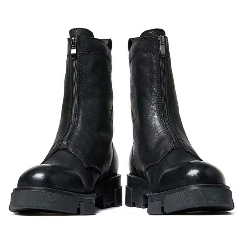 Botas Masculinas Pele Carneiro Chique Vintage Com Zíper - Preto