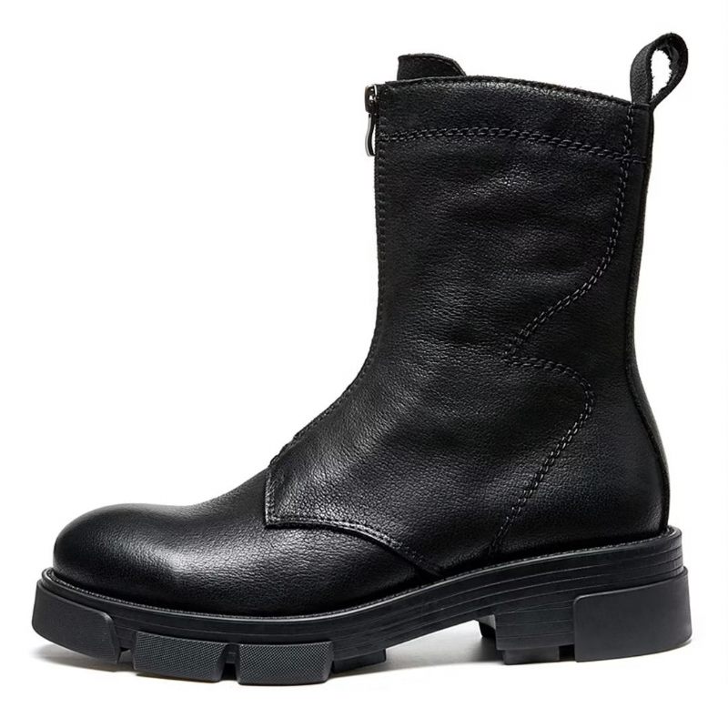 Botas Masculinas Pele Carneiro Chique Vintage Com Zíper - Preto