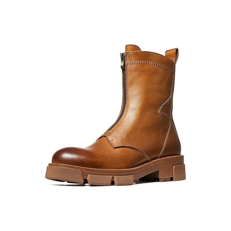 Botas Masculinas Pele Carneiro Chique Vintage Com Zíper - Marrom