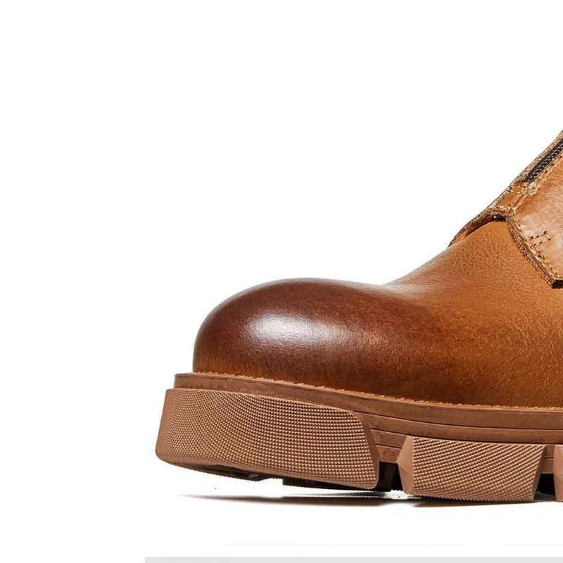 Botas Masculinas Pele Carneiro Chique Vintage Com Zíper - Marrom