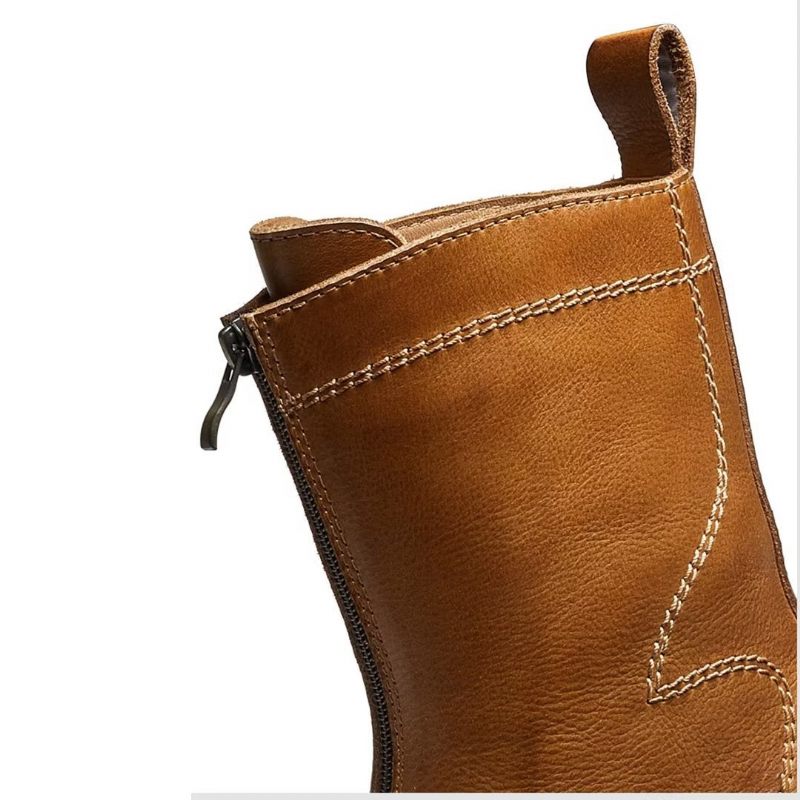 Botas Masculinas Pele Carneiro Chique Vintage Com Zíper - Marrom