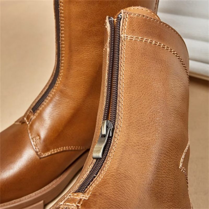 Botas Masculinas Pele Carneiro Chique Vintage Com Zíper - Marrom