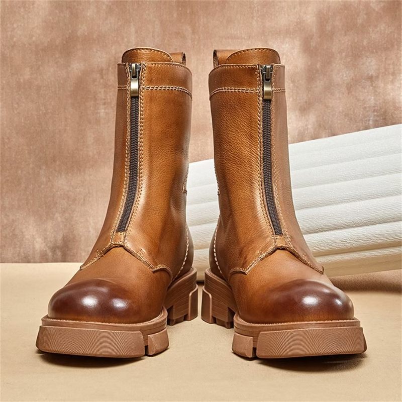 Botas Masculinas Pele Carneiro Chique Vintage Com Zíper - Marrom