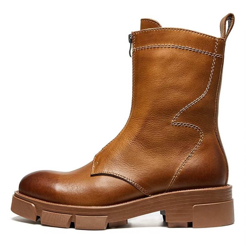 Botas Masculinas Pele Carneiro Chique Vintage Com Zíper - Marrom