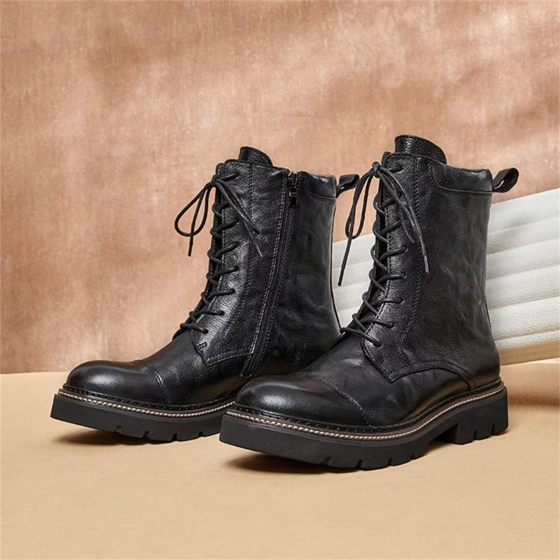 Botas Masculinas Pele Carneiro Chique Vintage Com Zíper - Preto