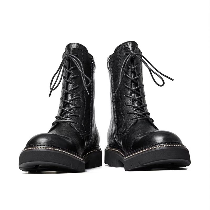 Botas Masculinas Pele Carneiro Chique Vintage Com Zíper - Preto