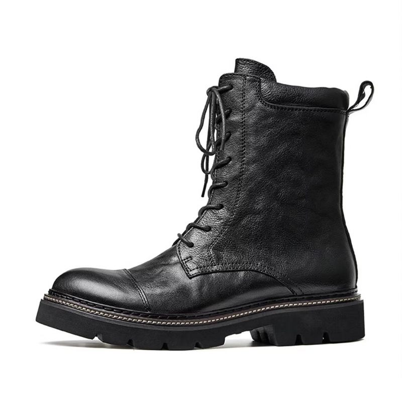 Botas Masculinas Pele Carneiro Chique Vintage Com Zíper - Preto