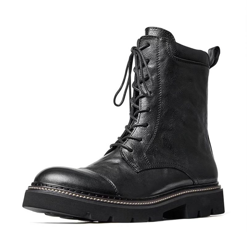 Botas Masculinas Pele Carneiro Chique Vintage Com Zíper - Preto