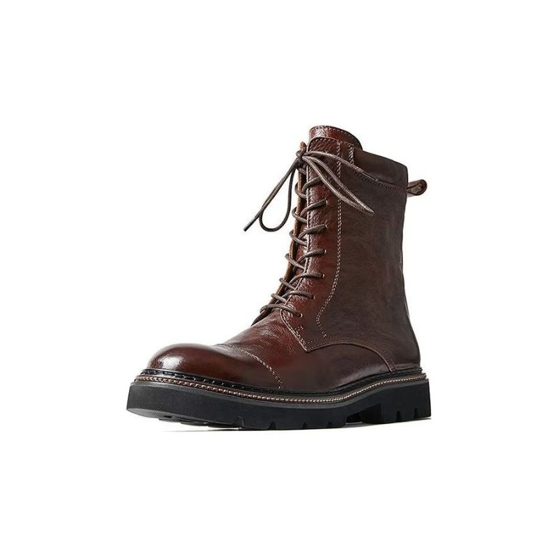 Botas Masculinas Pele Carneiro Chique Vintage Com Zíper - Marrom